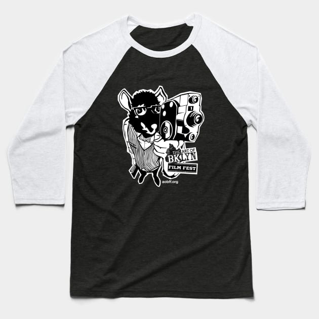 Retro Art of Brooklyn Film Festival Mascot Baseball T-Shirt by Pop Fan Shop